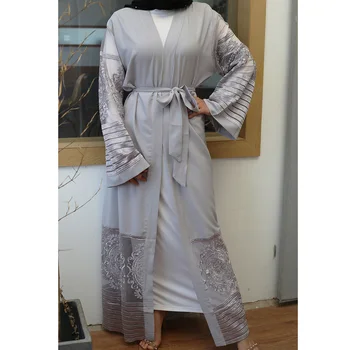 Ramadanas Arabų Kuklus Cardigan Ilgą Šifono Nėrinių Kimonos Abaja Dubajus Kaftan Musulmonų Moterims Mujer Roupa Turkijos Islamo Apranga