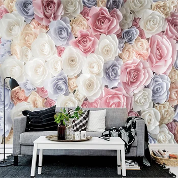 Rankomis Dažyti 3D Gėlių Sodo Rožės Užsakymą Foto Tapetai, Freskos Gyvenamasis Kambarys su Sofa-lova, TV Foną, Sienų danga Papel De Parede 3D