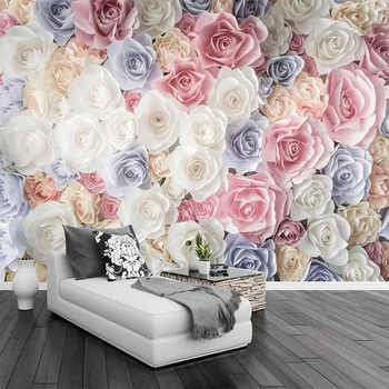 Rankomis Dažyti 3D Gėlių Sodo Rožės Užsakymą Foto Tapetai, Freskos Gyvenamasis Kambarys su Sofa-lova, TV Foną, Sienų danga Papel De Parede 3D