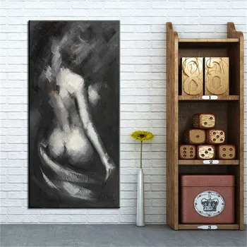 Rankomis Dažyti didelis Modernus Abstrakčiai Nuogas Naftos Tapyba ant Drobės juoda balta pilka Plika Sienos Meno Seksuali Mergina, moteris Drobė Nuotraukas