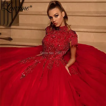 Raudona Princesė Prom Dresses Couture Zawalcowany Kutas Šalis Suknelė 2020 Merginos Raudonas Kilimas Išbėgęs Suknelę, Promenadzie Suknelė Kristalų Musulmonų Kaftans
