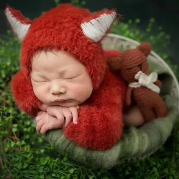 Raudona Santa Hat Moheros Naujagimis Berniukas Fotografijos Megzti Skrybėlę Sleepy Hat Baby Girl Pom Pom Variklio Dangčio Naujagimių Bžūp Foto Rekvizitai