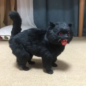 Realiame gyvenime juoda katė, modelį, plastinė ir kailių modeliavimas Helovinas nuolatinis katė lėlės dovana, apie 26x27x12cm xf3009