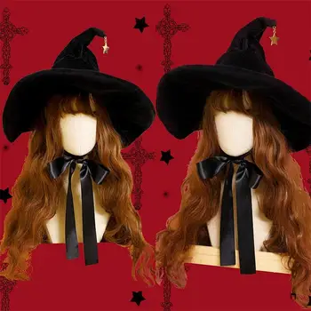 Retro Ragana Skrybėlės Maskuotis Tvarstis Lankas Wizard Hat Suaugusiųjų Gothic Lolita Cosplay Kostiumų Priedai Halloween Party Dress Dekoras