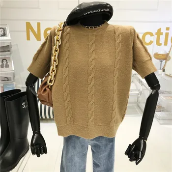 Retro twist trumpomis rankovėmis Džemperis cardigan Moterų žiemos 2020 Dizaino prasme Apvalios kaklo Plonas Temperamentas megzti dugno marškinėliai
