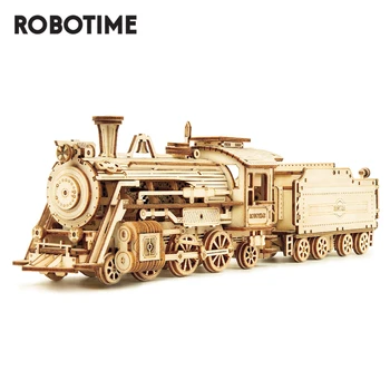 Robotime ROKR Traukinio Modelį, 3D Medinė Dėlionė Žaislo Surinkimas Lokomotyvų modelių Kūrimo Rinkiniai Vaikams, Vaikų Gimtadienio Dovana