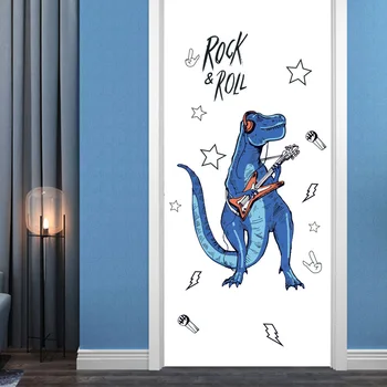 Rock Roll Dinozaurų Sienų Lipdukai Vaikų Kambario Animacinių filmų Gyvūnų Namų Dekoro Meno Viny PVC Tapetai Kūrybos Durų Šaldytuvas Apdaila