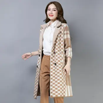 Rožinės spalvos pledas dirbtiniais mink megztinis kailis moterų 2020 m. rudens žiemos naujas populiarus ilgų vilnonių paltų mados korėjos elegantiškas paltas plius dydis