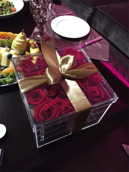 Rožių Gėlių Laikymo Dėžutė Skaidri Makiažas Organizatorius Akrilo Gėlių Lange Mergaitėms Dovanų Dėžutėje Vestuves Kalėdinė Dekoracija