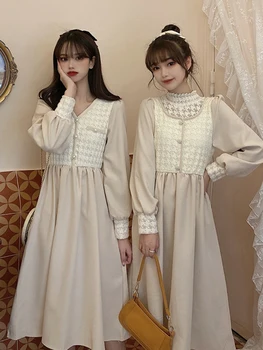 Rudens/Žiemos 2020 Naujausią korėjos Stiliaus Jausmą Dizaino Nišą Mezgimas Nėriniai Netikrą Dviejų dalių Juosmens Lieknėjimo - line Suknelė Moterims