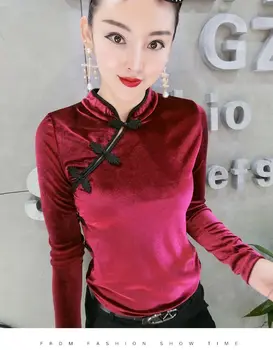 Rudenį Moterų Aksomo T-shirts Derliaus Kinijos Moterims Veliūras Marškinėliai Lady Žiemos Aksomo, Puloveriai Viršūnės