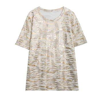 S-4XL T-shirt Moterims, Naujas Plius Dydžio Trišakius Trumpas Rankovės O-kaklo Marškinėlius Moterims Medvilnės Aukso Leopardas Spausdinti Marškinėliai Ponios Viršūnes 9018 50