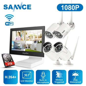 SANNCE Vaizdo Stebėjimo Komplektas 1080P 4CH WIFI VAIZDO stebėjimo Sistema 10-colių Monitorius, NVR, VAIZDO Kamera, Apsaugos Sistema Vandeniui su HDD