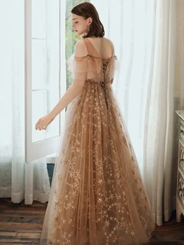 SSYFashion Naują vakarinę Suknelę Šampano Pokylių Elegantiškas Blizgančiais Appliques Grindų ilgio Ilgai Prom Oficialią Chalatai Vestidos De Noche