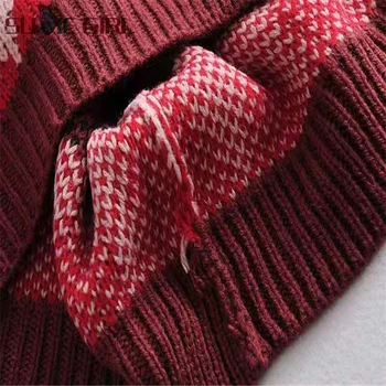 SUDIE Mergina, Rudenį ir žiemą, seahorse plaukai minkšti diamond spausdinti megztinis trijų ketvirčių rankovėmis apvalios kaklo megztinis