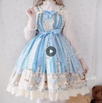 Saldus lolita dress senovinių nėrinių bowknot mielas Japonijos kawaii girl gothic lolita jsk/op princesė loli spausdinimo viktorijos suknelė