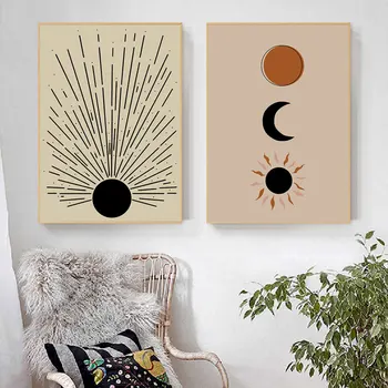 Saulės ir Mėnulio Drobės Tapybos Bobo Meno Bloom Plakatas Šiaurės Line Art Print Skandinavijos Sienos Nuotrauka už Kambarį Namų Dekoro