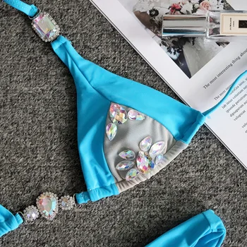 Seksualus Krištolo ir Deimantų Bikini 2019 Bandeau maudymosi kostiumėlį Moterų kalnų krištolas maudymosi Kostiumėliai, Moteriška Dviejų dalių Bikini nustatyti, Apynasrio Maudymosi Kostiumas
