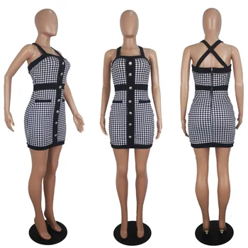 Seksualus Spageti Dirželis Suknelė Moterims Mygtuką Slim Fit Bodycon Pledas Mini Suknelė Afrikos Drabužių Šalies Naktinis Klubas Vestidos Mujer 2020 M.