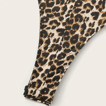 Sexy Moteris Pijamas Leopardas Spausdinti Egzotinių Jumpsuit Pagundai Teddy Masinantis Thong Bodysuit Satino, Šilko Feminina Homewear Porno Kraujavimas Iš
