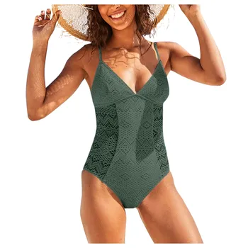 Sexy Nėrinių maudymosi kostiumėlis Moterims, Vienas Gabalas V-kaklo vientisos Spalvos maudymosi kostiumėlį, vientisas Camisole Moterų Brazilijos Bikini Komplektas Biquini Maudymosi #8