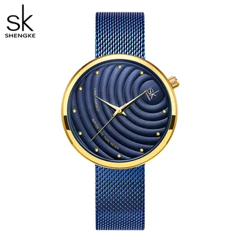 Shengke Moterų Watch Top Prabangos Prekės Banga Dizaino ciferblatas Akių Nerūdijančio Plieno Juosta Atsitiktinis Vandeniui Diamond Quartrz Moterų Laikrodis
