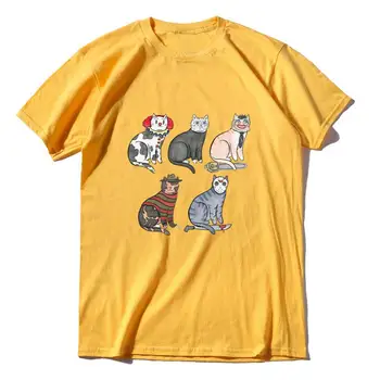 Siaubo Filmas Baisu Halloween Funny Cat Pennywise Michael Myers Jason Voorhees Shirt Mens