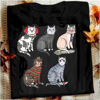 Siaubo Filmas Baisu Halloween Funny Cat Pennywise Michael Myers Jason Voorhees Shirt Mens
