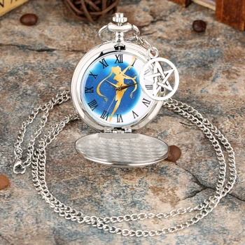 Sidabro Kvarco Kišeninio Laikrodžio Stilingas Ponios Sailor Moon Sieniniai Laikrodžiai Moterų Laikrodis Kūrybos Žvaigždė Slim Grandinės reloj de bolsillo