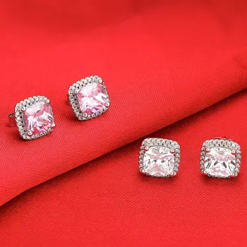 Sidabro spalvos pagalvėlių iškirpti cirkonis juvelyriniai dirbiniai nustatyti vestuvės Vestuvinis žiedas stud auskarai rožinė Valentino Dienos dovana J4639