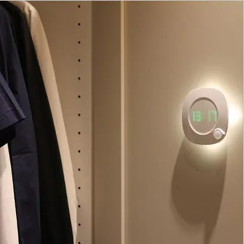 Sieninis Laikrodis Su Judesio Jutiklis Nakties Šviesos USB PIR Jutiklis Du Apšvietimo Spalva Reguliuojamas Ryškumas Magnetas Žadintuvas Naktį Lempa