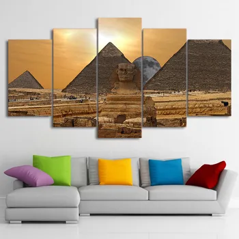 Sienos Menas Nuotraukas, Namų Dekoro HD Spausdinami Plakatai 5 Gabalas/Vnt Egipto Piramidės Saulėlydžio Peizažas Modernus Rėmas Kambarį Tapyba