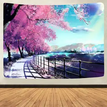 Simsant Japonų Geiša Gobelenas Cherry Blossom Medžių Miško Medžių Fone Sienos Kabo Gobelenai už Kambarį Namų Dekoro