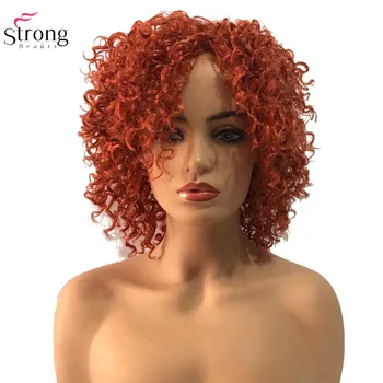 Sintetinis Perukas Trumpas Ombre Afro Keistą Garbanoti Perukai Moterų Raudona/Juoda/Blondinė Hairpiece Natūralių Plaukų StrongBeauty