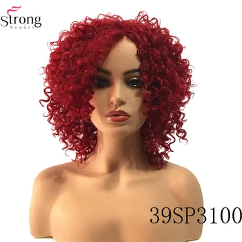 Sintetinis Perukas Trumpas Ombre Afro Keistą Garbanoti Perukai Moterų Raudona/Juoda/Blondinė Hairpiece Natūralių Plaukų StrongBeauty