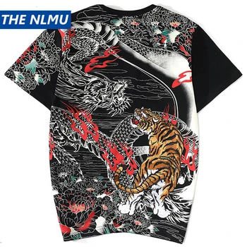 Siuvinėjimo Tigras Tshirts Hip-Hop Harajuku Streetwear Kinų Drakonas Spausdinti Marškinėliai Vyrams Vasaros trumpomis Rankovėmis Tees Viršūnes WO270