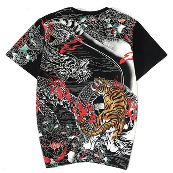 Siuvinėjimo Tigras Tshirts Hip-Hop Harajuku Streetwear Kinų Drakonas Spausdinti Marškinėliai Vyrams Vasaros trumpomis Rankovėmis Tees Viršūnes WO270