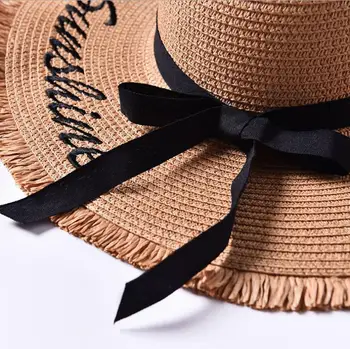 Siuvinėjimo Vasaros Šiaudų Skrybėlę Moterų Platus Kraštų Apsauga nuo Saulės, Paplūdimio Skrybėlę 2020 M Aukščio Floppy Sulankstomas Saulės, Skrybėlės Moterims Moteriški