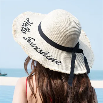 Siuvinėjimo Vasaros Šiaudų Skrybėlę Moterų Platus Kraštų Apsauga nuo Saulės, Paplūdimio Skrybėlę 2020 M Aukščio Floppy Sulankstomas Saulės, Skrybėlės Moterims Moteriški