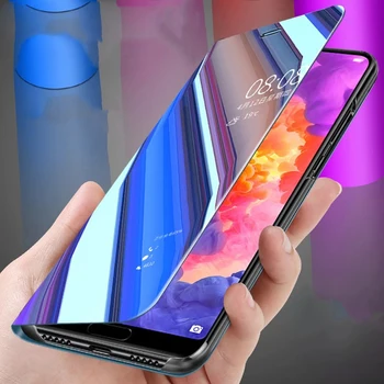 Smart Flip vaizdo Veidrodėlis Atveju, Huawei Y7 Y9 Premjero 2019 Y5 Y6 2018 Odos Stovėti Telefoną Atveju Garbę 10i 8X 9X 8S 8A Telefono dėklas