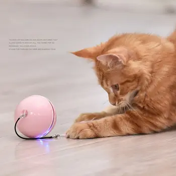 Smart Interaktyvi Katė Žaislas LED Automatinis Elektros Sukamojo Judėjimo Kamuolys su Varpeliu Plunksnų Kitty Žaislai USB Įkrovimo