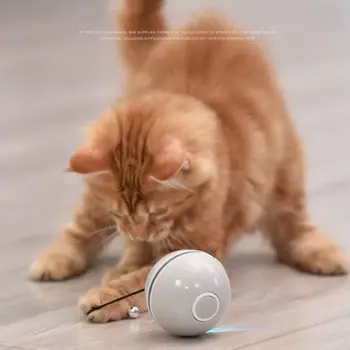 Smart Interaktyvi Katė Žaislas LED Automatinis Elektros Sukamojo Judėjimo Kamuolys su Varpeliu Plunksnų Kitty Žaislai USB Įkrovimo