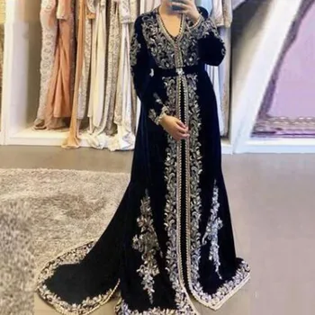 Sodigne Maroko Caftan Oficialią Vakaro Suknelės Siuvinėjimo Appliques Musulmonų Vakare Chalatai Ilgomis Rankovėmis, Arabų Šalis Suknelė