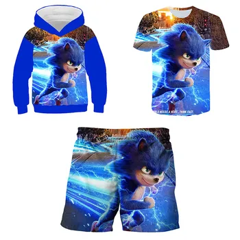 Sonic The Hedgehog Drabužius Poliesteris Nustatyti Kūdikių Berniukų Drabužiai Mergaitėms Hoodie+t-shirt+ziajać 3 Gabalus, Komplektai, Vaikams, Kostiumų 3d Spausdinti