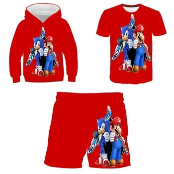Sonic The Hedgehog Drabužius Poliesteris Nustatyti Kūdikių Berniukų Drabužiai Mergaitėms Hoodie+t-shirt+ziajać 3 Gabalus, Komplektai, Vaikams, Kostiumų 3d Spausdinti