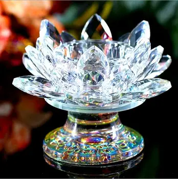 Spalvinga Crystal Lotus Gėlių, Žvakių Laikiklis Budistų Prekių Amatų Papuošalai Figūrėlės Namų Vestuves Budistų Žvakidė