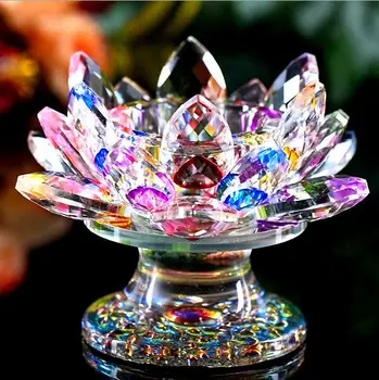 Spalvinga Crystal Lotus Gėlių, Žvakių Laikiklis Budistų Prekių Amatų Papuošalai Figūrėlės Namų Vestuves Budistų Žvakidė