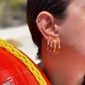 Spalvinga mados moterų papuošalai Neon emalio 8 spalvų geometrinių cz bambuko hoopas auskarai