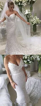 Sparkle Balta China Stebėjimo Seksualus Undinė Vestuvių Suknelės 