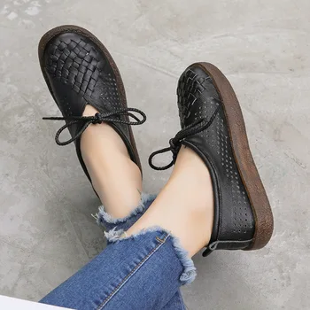 Sporto vieno batai moteriška 2019 karšto naujas patogus minkštas natūralios Odos retro butas batai su jautiena sausgyslės apačioje laisvalaikio bateliai